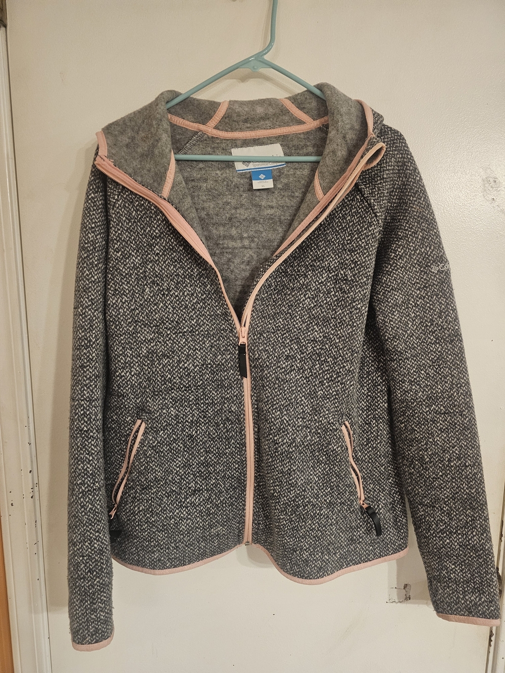 Columbia Gray Hooded Zip Cardigan with Pink Trim